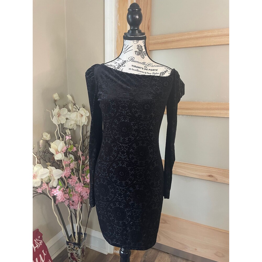 Bailey 44 Black Faux Velvet Mini Evening Dress Off-Shoulder Women Medium - Picture 4 of 10